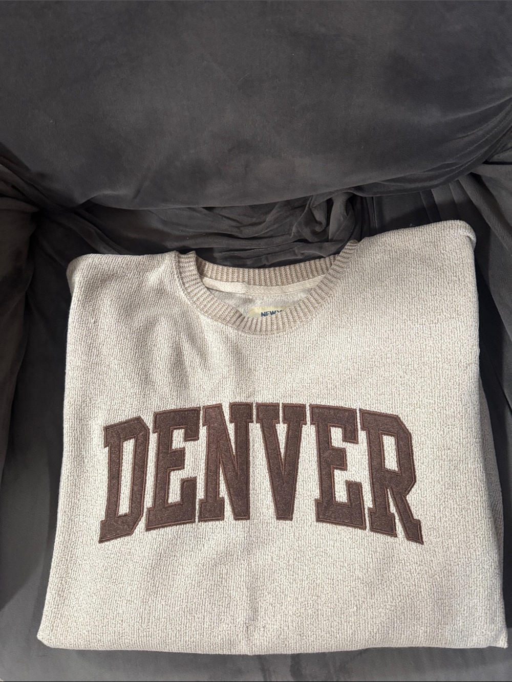 Denver Crewneck Sweater - Cream with Brown Logo